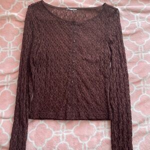 Brown Lace Button Down Shirt